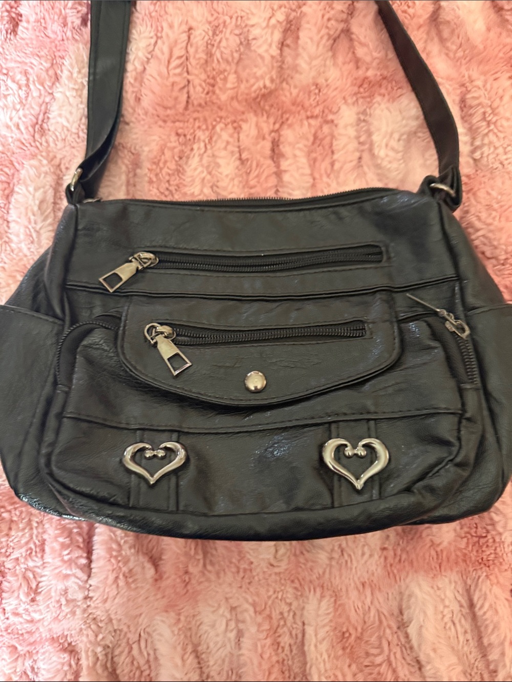 Black Women's Crossbody purse with Heart Accent